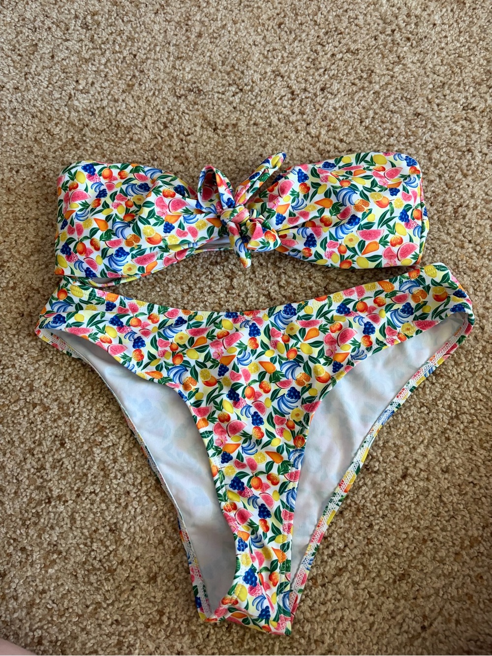 T.J.Maxx White Multicolor Floral & Fruit Print Bandeau Bikini
